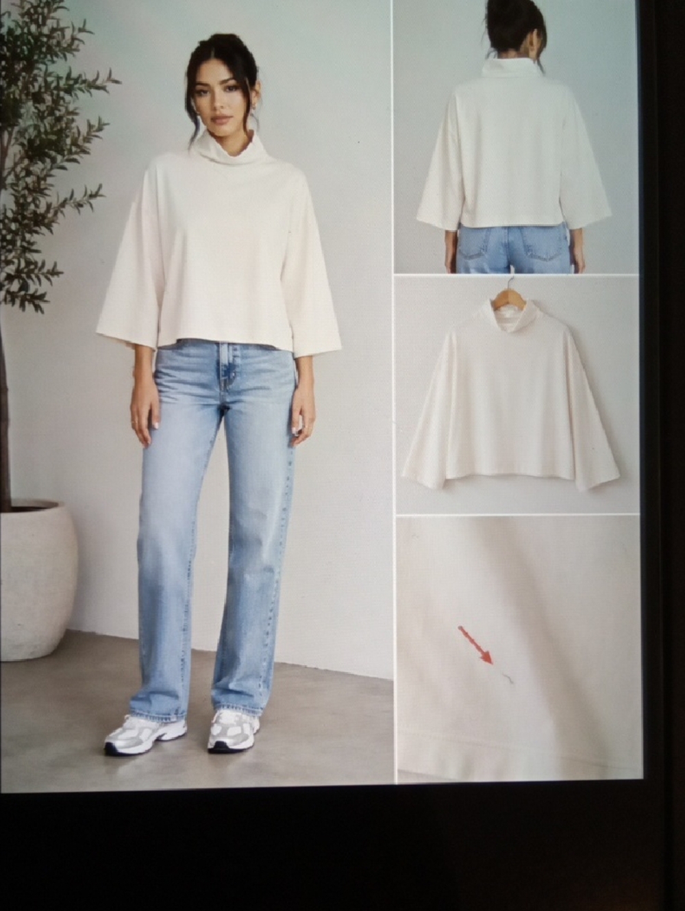 Marcella Nyc Mock Neck Stretchy Minimalist Cream Capsule Wardrobe Top Womens M